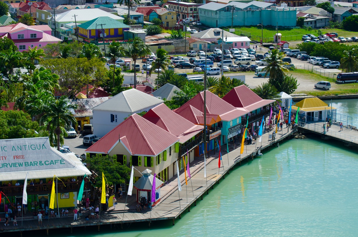 Shops on the pier in St. John, Antigua